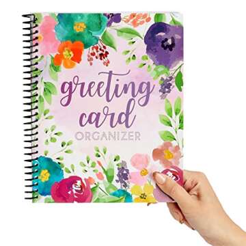 Floral Month by Month Greeting Card Organiser Book with 24 Pockets, Card and File Keeper Dividers for Birthdays, Weddings, Milestones, Graduation Parties, Holiday Reminders (21 x 25 cm)