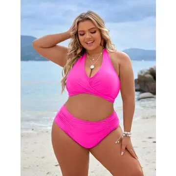 Blooming Jelly Womens Tummy Control Bathing Suits Push Up High Waisted Bikini Sets Two Piece Swimsuit (Small, Hot Pink)