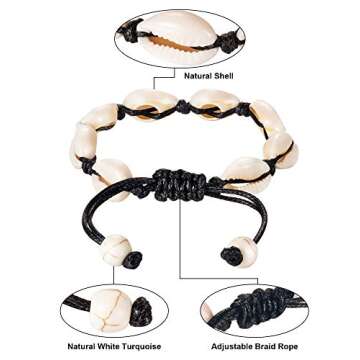 meekoo 2 Pieces Boho Natural Shell Anklet Bracelet Handmade Beach Foot Jewelry Adjustable Beaded Ank...