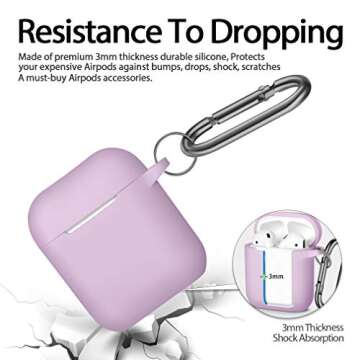 Hamile Cover Compatible with AirPods Case, Soft Silicone Protective Covers Skin (Front LED Visible) Designed for Airpod 2/ AirPod 1 Cases with Keychain Accessories, Women Girls Men Boys,Lavender