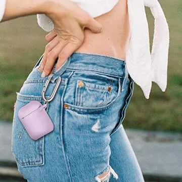 Hamile Cover Compatible with AirPods Case, Soft Silicone Protective Covers Skin (Front LED Visible) Designed for Airpod 2/ AirPod 1 Cases with Keychain Accessories, Women Girls Men Boys,Lavender