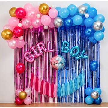 Boy Or Girl Gender Reveal Party Decoration Set,&Balloons Arch Garland Kit,Foil Balloons,Curtains,Pap...