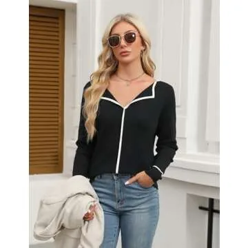 BMJL Women's V Neck Sweater for Stylish Fall Casual Wear