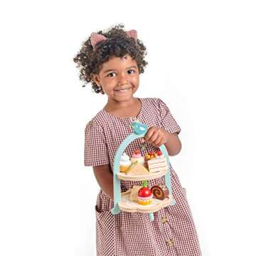 Tender Leaf Toys - Mini Chef Birdie Afternoon Tea Stand – Realistic English Sandwich, Cake and Pastry Tower for Pretend Play High-Tea Party - Social, Creative, and Imaginative Role Play - Age 3+
