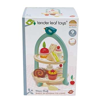 Tender Leaf Toys - Mini Chef Birdie Afternoon Tea Stand – Realistic English Sandwich, Cake and Pastry Tower for Pretend Play High-Tea Party - Social, Creative, and Imaginative Role Play - Age 3+