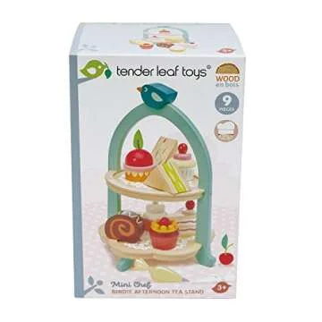 Tender Leaf Toys - Mini Chef Birdie Afternoon Tea Stand – Realistic English Sandwich, Cake and Pastry Tower for Pretend Play High-Tea Party - Social, Creative, and Imaginative Role Play - Age 3+