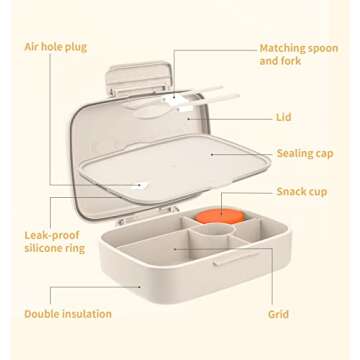ANDMOON Bento Lunch Box - 5 Compartment Eco-Friendly Container for Kids and Adults