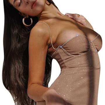 Suillty Glitter Rhinestone Mini Dress for Parties