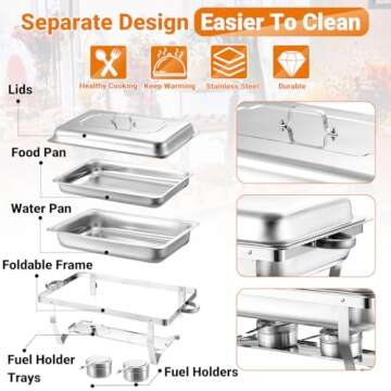 Chafing Dish Buffet Set 4 Pack,Stainless Steel Rectangular Buffet Servers and Warmers,Chafers for Catering,Foldable Frame Legs,10 QT Food Warmer for Parties, Buffets, Banquet, Catering Events