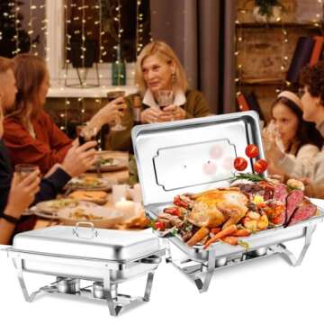 Chafing Dish Buffet Set 4 Pack,Stainless Steel Rectangular Buffet Servers and Warmers,Chafers for Catering,Foldable Frame Legs,10 QT Food Warmer for Parties, Buffets, Banquet, Catering Events
