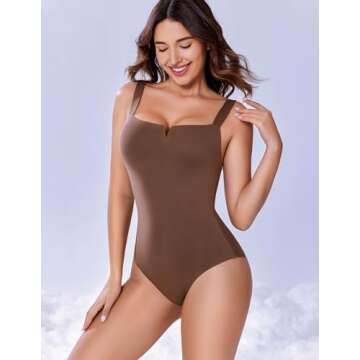 Avidlove Sexy Body Suits Women Square Neck Sleeveless Body Suits Sexy Outfit for Women Going Out Bodysuit, Brown, M