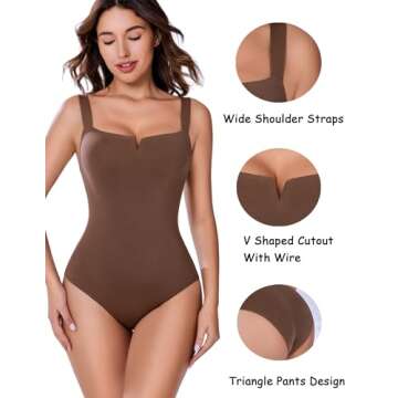 Avidlove Sexy Body Suits Women Square Neck Sleeveless Body Suits Sexy Outfit for Women Going Out Bodysuit, Brown, M