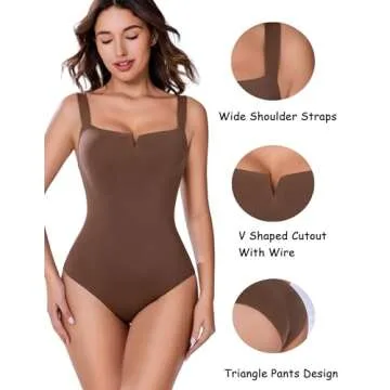 Avidlove Sexy Body Suits Women Square Neck Sleeveless Body Suits Sexy Outfit for Women Going Out Bodysuit, Brown, M