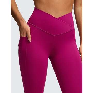 CRZ YOGA Butterluxe Womens Crossover Waist Workout Leggings with Pockets 25" - V Cross High Waist Gym Lounge Yoga Pants Magenta Purple Medium