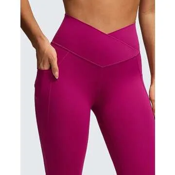 CRZ YOGA Butterluxe Womens Crossover Waist Workout Leggings with Pockets 25" - V Cross High Waist Gym Lounge Yoga Pants Magenta Purple Medium