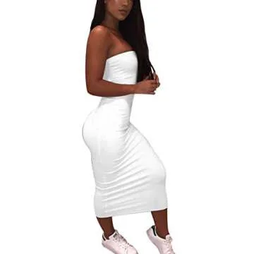 Shop BORIFLORS Sexy Strapless Bodycon Midi Dress - White
