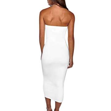 Shop BORIFLORS Sexy Strapless Bodycon Midi Dress - White