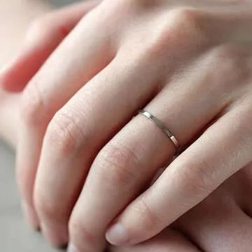 MILACOLATO S925 Sterling Silver Rings for Women Men 18K White Gold Plated Stackable Statement Thin Plain Thumb Ring High Polished Wedding Band Ring Comfort Fit Size 7, 1mm