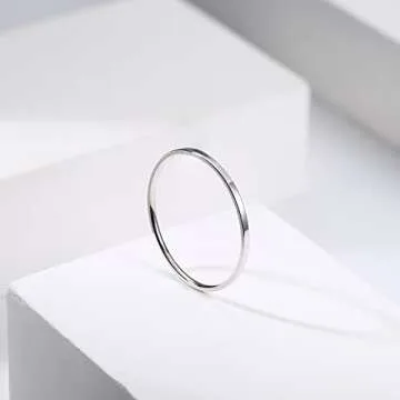 MILACOLATO S925 Sterling Silver Rings for Women Men 18K White Gold Plated Stackable Statement Thin Plain Thumb Ring High Polished Wedding Band Ring Comfort Fit Size 7, 1mm