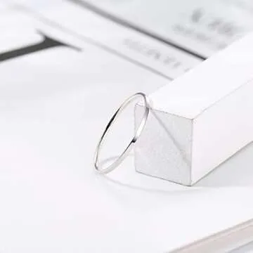 MILACOLATO S925 Sterling Silver Rings for Women Men 18K White Gold Plated Stackable Statement Thin Plain Thumb Ring High Polished Wedding Band Ring Comfort Fit Size 7, 1mm