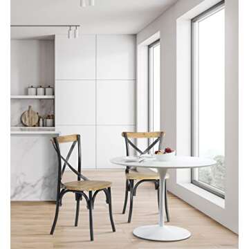 OSP Home Furnishings Somerset X-Back Antique Style Metal Dining Chair with Hardwood Seat, Rustic Wal...