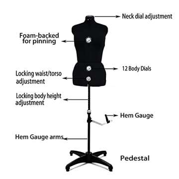 BHD BEAUTY Black 13 Dials Female Fabric Adjustable Mannequin Dress Form for Sewing, Mannequin Body T...