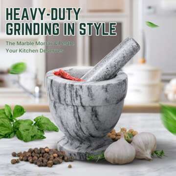 Flexzion Marble Mortar and Pestle Set Small White 4 Inch Mortar and Pestle Granite Stone Grinder Cru...