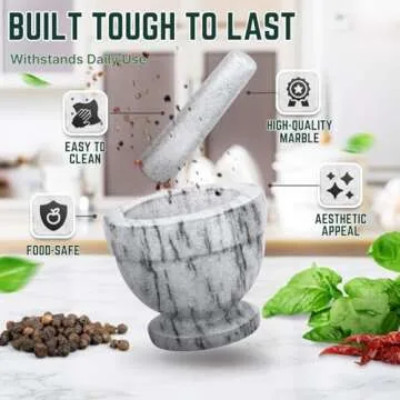 Flexzion Marble Mortar and Pestle Set Small White 4 Inch Mortar and Pestle Granite Stone Grinder Crushing Bowl Muddler and Bowl for Guacamole, Herbs, Spices, Kitchen, Cooking, Medicine Grinder Bowl