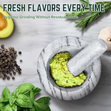 Flexzion Marble Mortar and Pestle Set Small White 4 Inch Mortar and Pestle Granite Stone Grinder Crushing Bowl Muddler and Bowl for Guacamole, Herbs, Spices, Kitchen, Cooking, Medicine Grinder Bowl