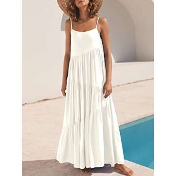 ANRABESS Women’s Summer Casual Loose Sleeveless Spaghetti Strap Tiered Asymmetric Beach Maxi Long ...