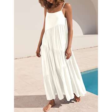 ANRABESS Women’s Summer Casual Loose Sleeveless Spaghetti Strap Tiered Asymmetric Beach Maxi Long Dress 523bai-L White
