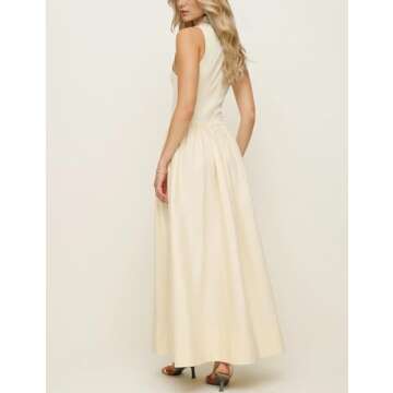 Lauweion Women's Sleeveless Turtleneck Maxi Dress Patchwork Casual Solid Flowy Mock Neck Tank Top Dr...