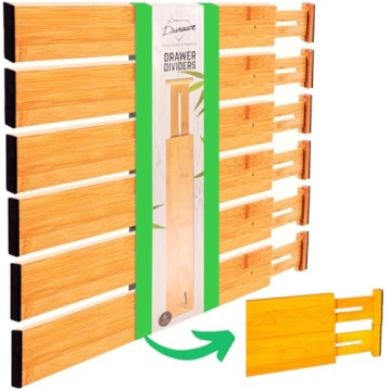 Bamboo Drawer Dividers Organizers 6-pack (12"-17") Adjustable Spring Loaded Drawer Divider Expandabl...