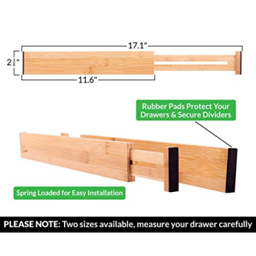 Adjustable Bamboo Drawer Dividers Organizers 6-pack