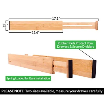Adjustable Bamboo Drawer Dividers Organizers 6-pack