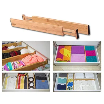 Adjustable Bamboo Drawer Dividers Organizers 6-pack