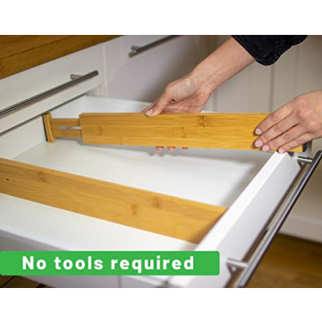 Adjustable Bamboo Drawer Dividers Organizers 6-pack
