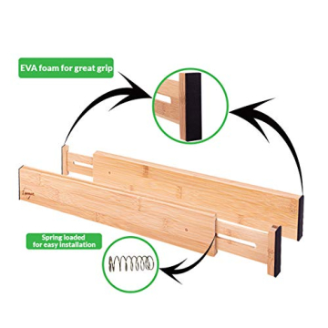 Adjustable Bamboo Drawer Dividers Organizers 6-pack