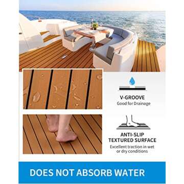 OCEANBROAD Self-Adhesive 96''x16.8''x2 Rolls EVA Foam Boat Flooring with 3M Adhesive Backing Faux Teak Marine Boat Decking Sheet for Jon Motor Boats Yacht Floor, Brown with Black Seam Lines