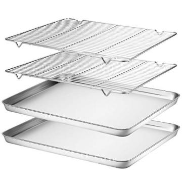 Wildone Baking Sheet & Rack Set [2 Sheets + 2 Racks] - Durable Stainless Steel, Easy Clean