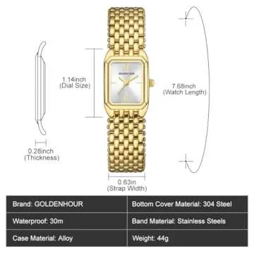 GOLDEN HOUR Vintage Rectangle Bracelet Watch for Women, Gold Tone, Dainty Style in White Face
