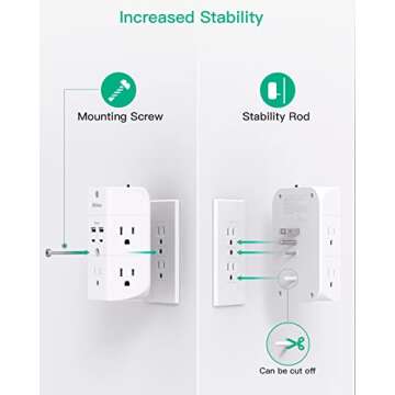 Surge Protector Outlet Extender - with Night Light, 5-Outlet Splitter and 4 USB Ports (2 USB C Charger), Multi Plug Outlet for Home, Dorm Room Essentials