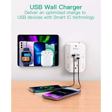 Surge Protector Outlet Extender with Night Light and USB Ports