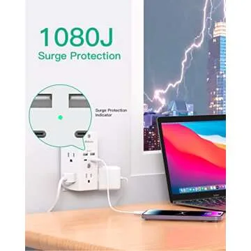 Surge Protector Outlet Extender with Night Light and USB Ports