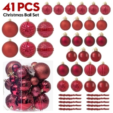 41PCS Burgundy Christmas Ornaments Set for Holiday