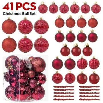 41PCS Burgundy Christmas Ornaments Set for Holiday