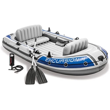 INTEX 68324EP Excursion 4 Inflatable Boat Set with Deluxe Oars & Pump