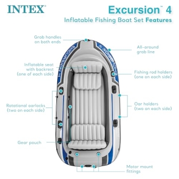INTEX Excursion 4 Inflatable Boat Set for 4 Adults