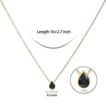 Badu 18K Gold Black Created Gemstones 7x10mm teardrop Necklace for Women Solitaire Cubic Zirconia Je...