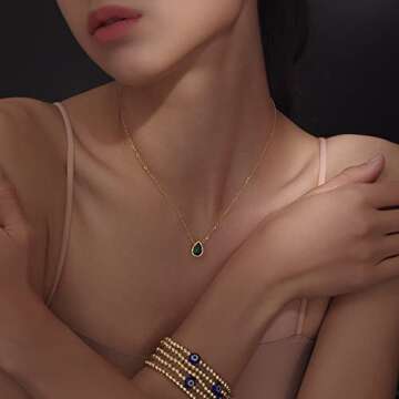 Badu 18K Gold Black Created Gemstones 7x10mm teardrop Necklace for Women Solitaire Cubic Zirconia Jewelry Mothers Day Anniversary Birthday Gifts for Mom Wife Her